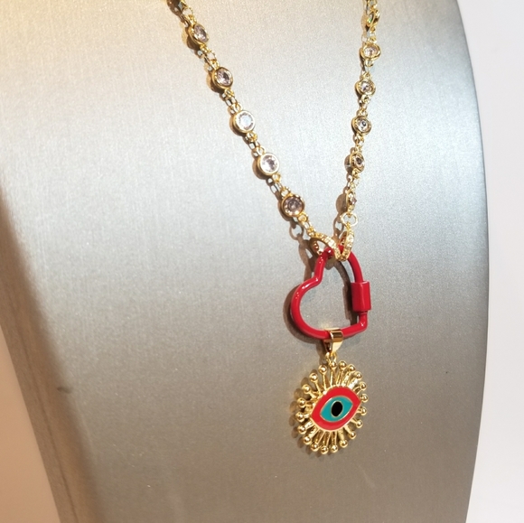 Enamel Carabiner Evil Eye 3mm CZ Necklace - Picture 5 of 7